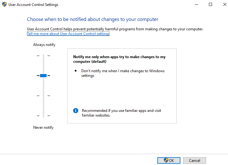 User Account Control Settings